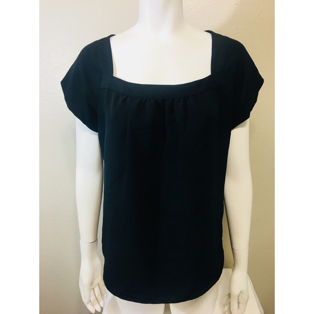 Apostrophe Medium Black Blouse Square Neck Short Sleeve